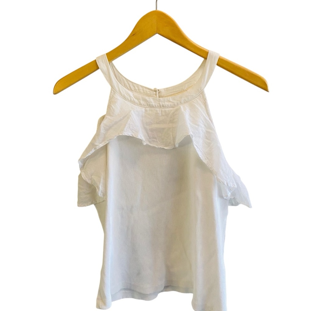 Maeve by Anthropologie Ruffled Rib Halter Tank Top White - Picture 4 of 8